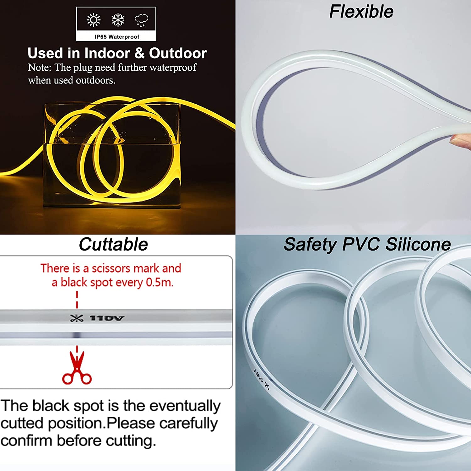 110V LED 네온 로프 조명 노란색