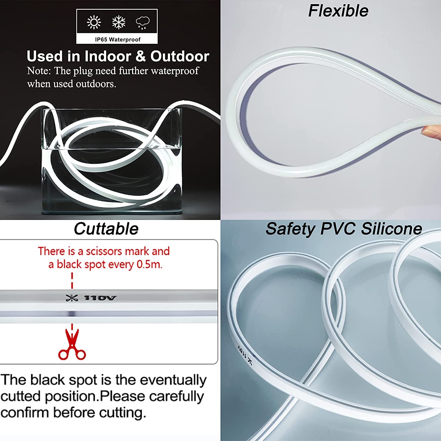 110V LED 네온 로프 조명NDaylight 흰색 UL 인증